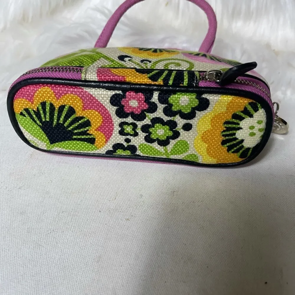 Spartina 449 Daufuskie Island multi color linen with black leather trim handbag.